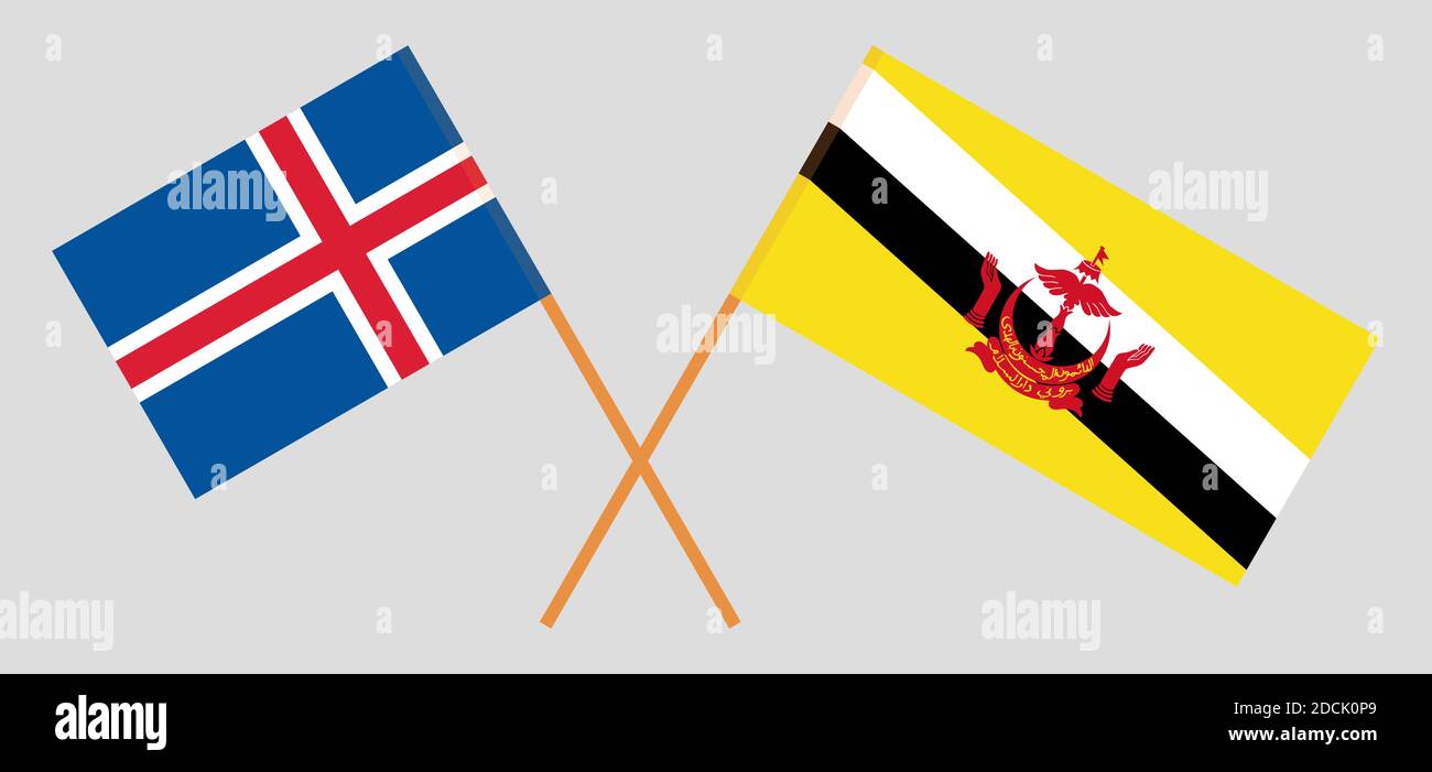 Drapeaux croisés du Brunei et de l'Islande. Couleurs officielles. Proportion correcte. Illustration vectorielle Illustration de Vecteur