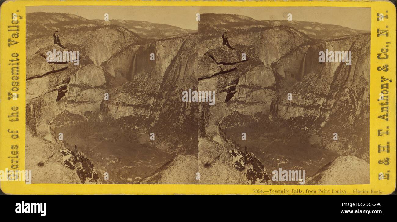 Yosemite Falls, de point Louisa. Glacier Rock., image fixe, stéréographes, 1850 - 1930 Banque D'Images