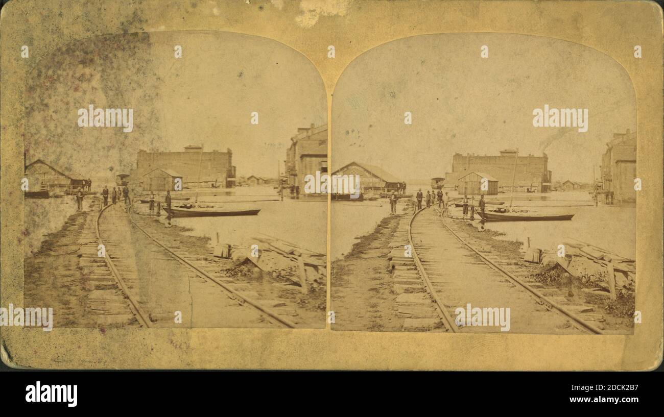 Vue d'un chantier de construction de chemin de fer, Davenport, Iowa., image fixe, stéréographes, 1880 Banque D'Images