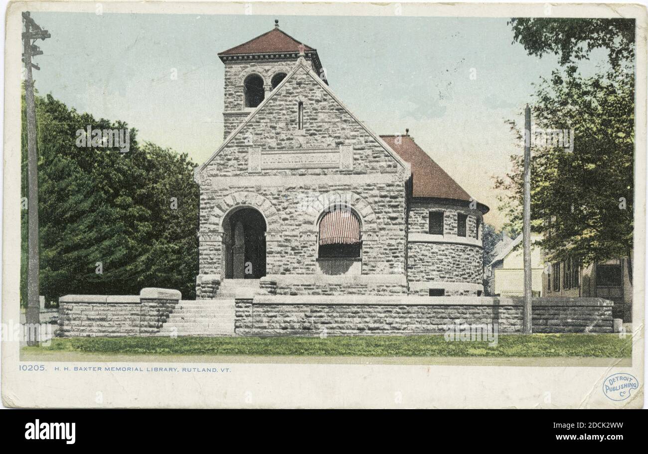 H. H. Baxter Memorial Library, Rutland, Vt., image fixe, cartes postales, 1898 - 1931 Banque D'Images