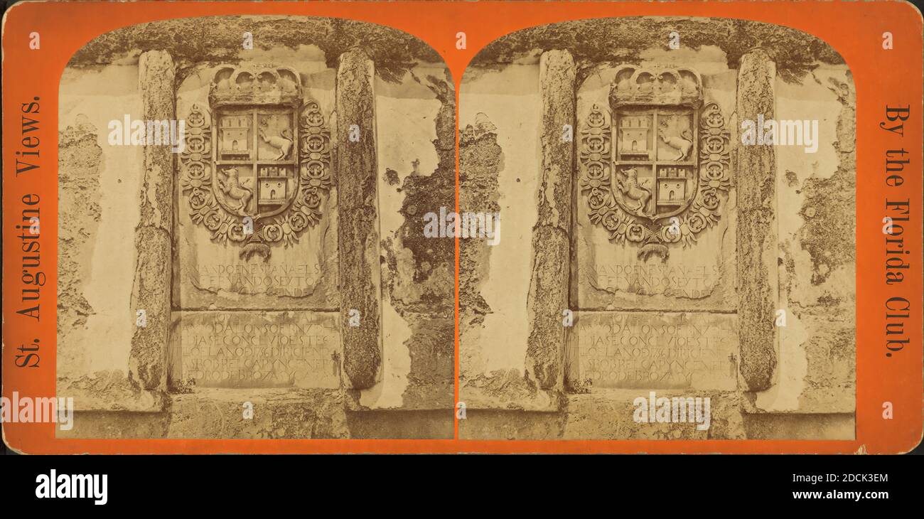 Les armoiries espagnoles et l'inscription au-dessus de la porte ou de Ballyport du fort., image fixe, stéréographes, 1880 Banque D'Images