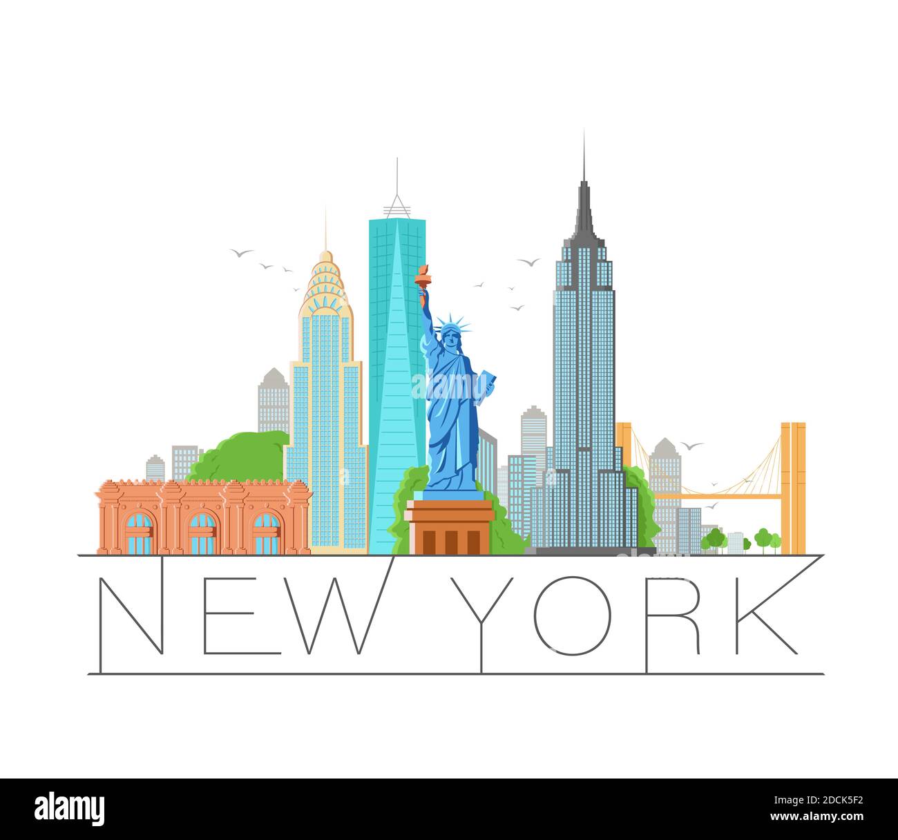 New York architecture rétro illustration vectorielle, silhouette de ville, gratte-ciel, conception plate Illustration de Vecteur