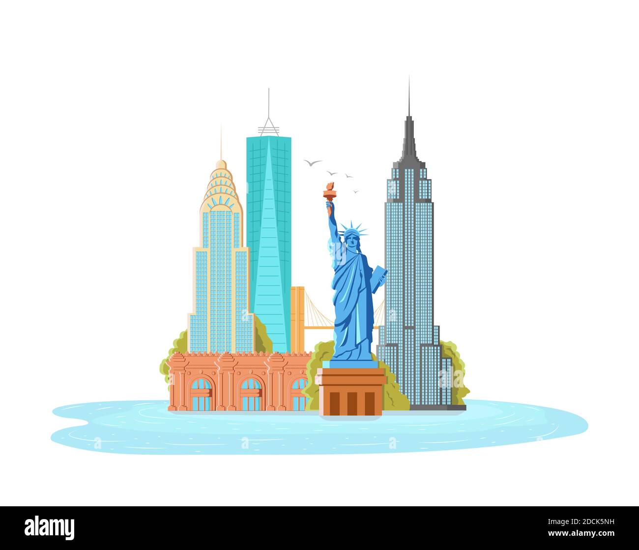 Illustration de la ville de New York, paysage vectoriel de bâtiments et de la Statue de la liberté Illustration de Vecteur