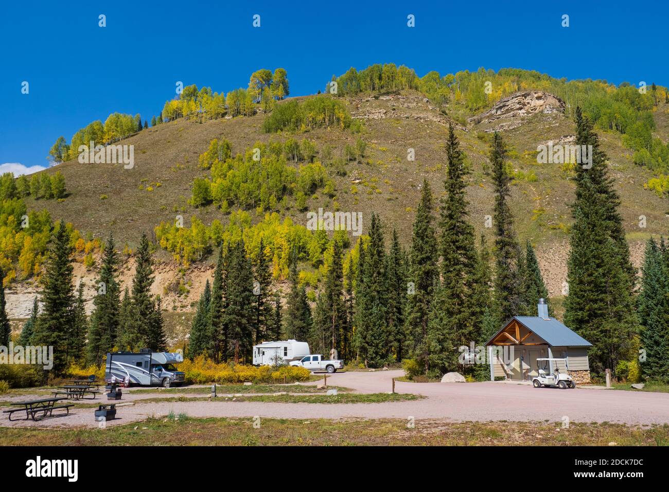 Terrain de camping de Cayton, forêt nationale de San Juan, Colorado. Banque D'Images