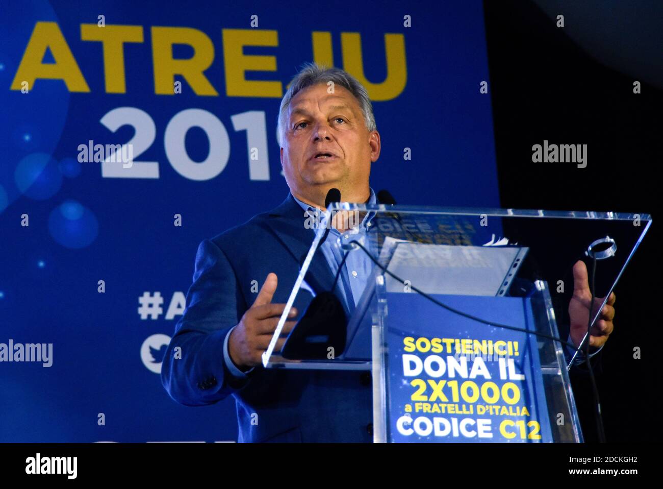 Rome, Italie. 21 septembre 2019. Le Premier ministre hongrois Viktor Orban prend la parole à l'Atreju 2019, la réunion annuelle du parti politique de droite Fratelli d'Italia à Rome. Crédit: Vincenzo Nuzzolese/SOPA Images/ZUMA Wire/Alamy Live News Banque D'Images