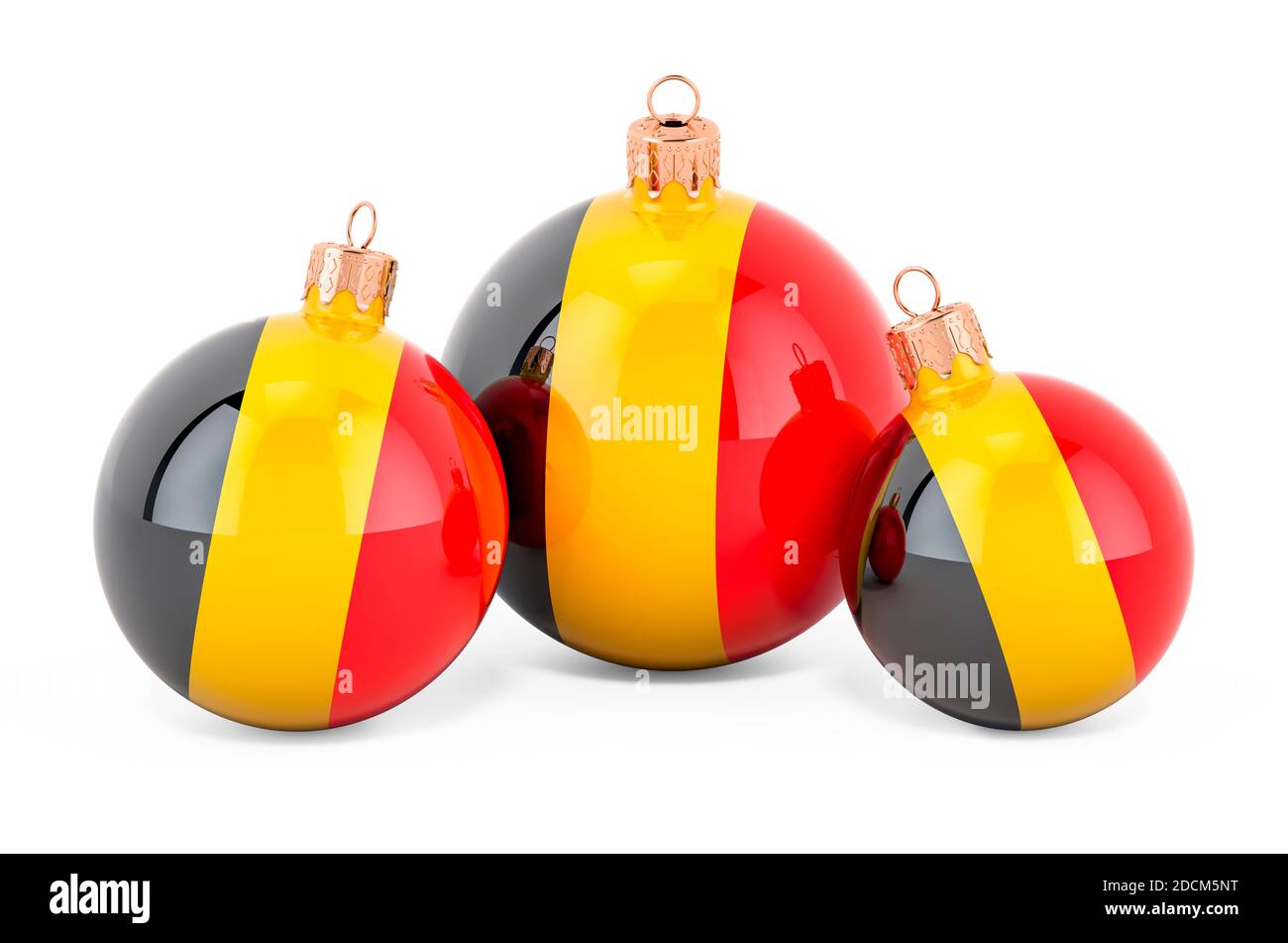 Boules de Noël avec drapeau belge, rendu 3D isolé sur fond blanc Banque D'Images