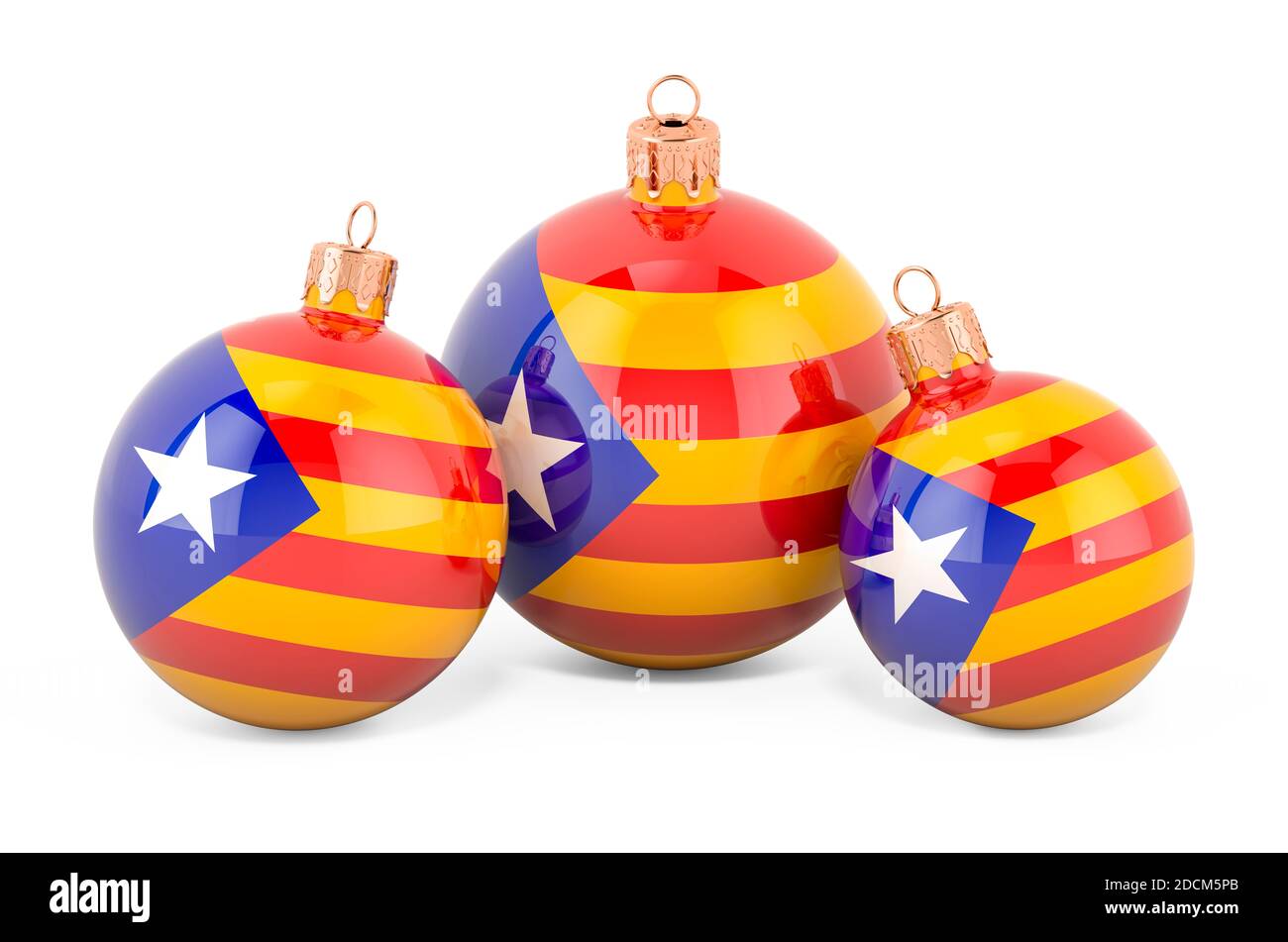 Boules de Noël avec drapeau catalan, rendu 3D isolé sur fond blanc Banque D'Images