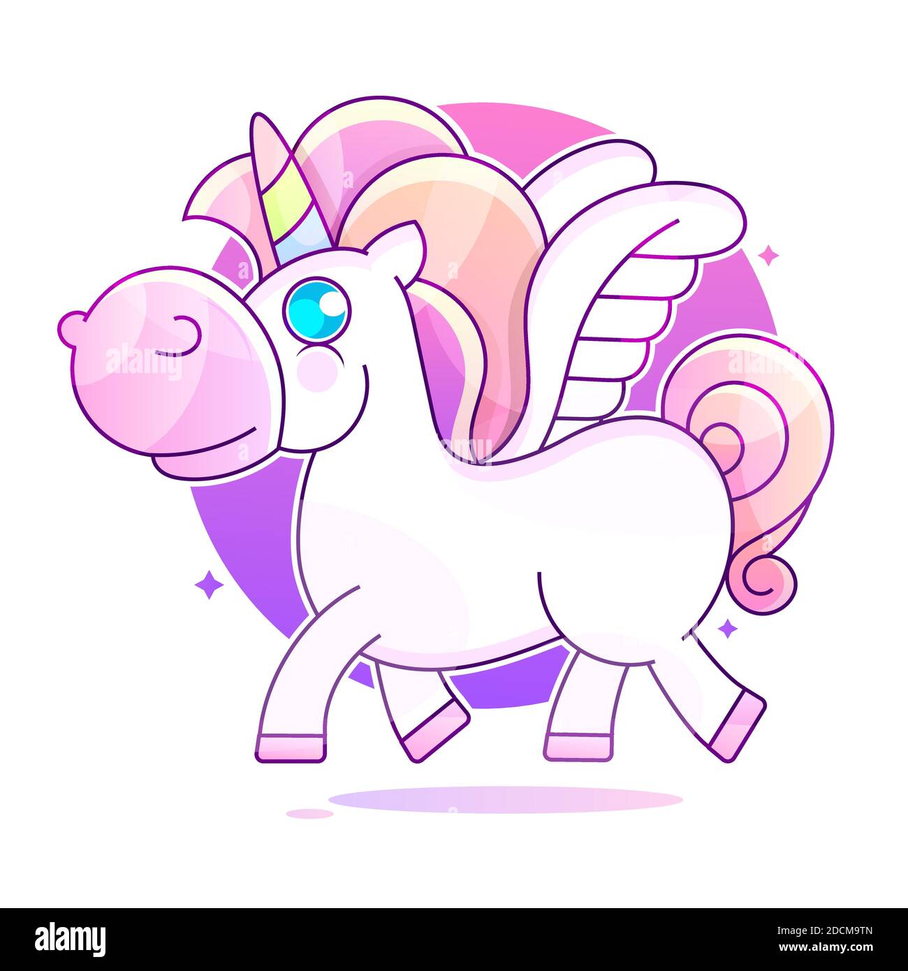 Adorable Unicorn Walking on the Rainbow, Doodle Illustration de Vecteur