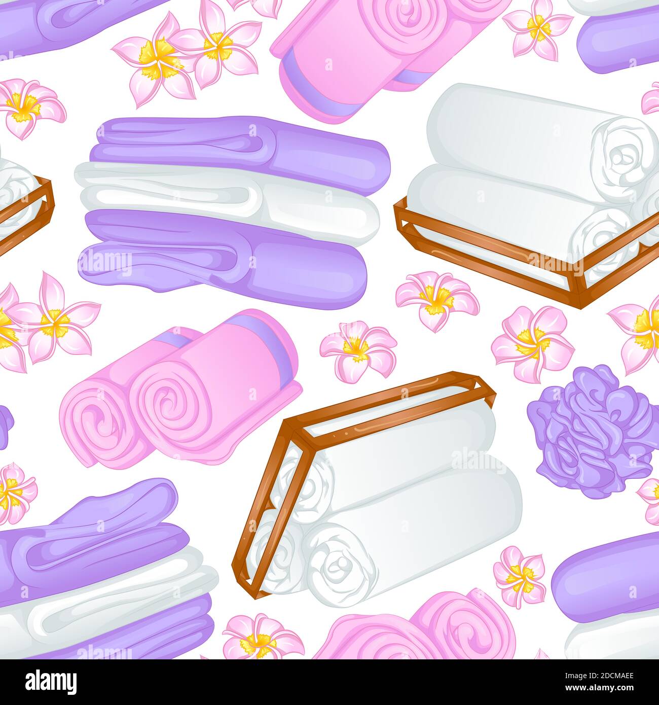 Motif vectoriel sans couture avec différents types de serviettes de bain. Illustration isolée sur fond blanc Illustration de Vecteur