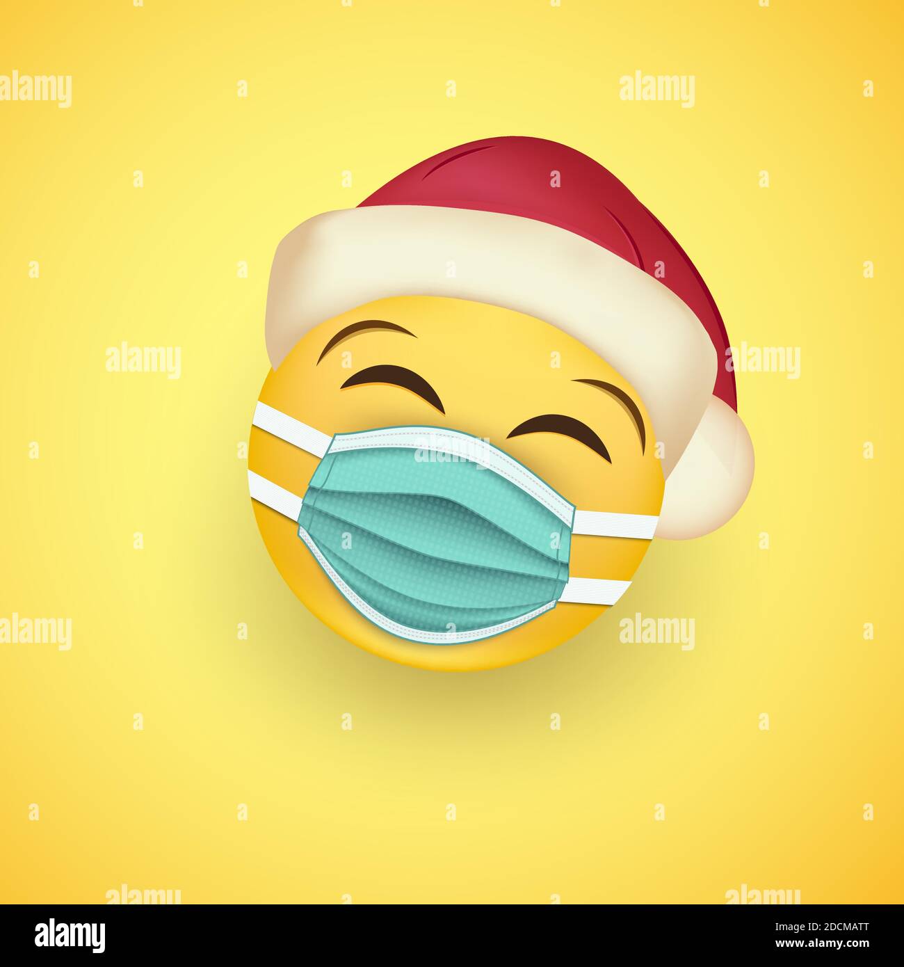 Smiley visage dans le masque chirurgical de protection et chapeau de santa. Icône d'épidémie de coronavirus. Porter un masque médical pour prévenir la propagation de la maladie. Vecteur Illustration de Vecteur