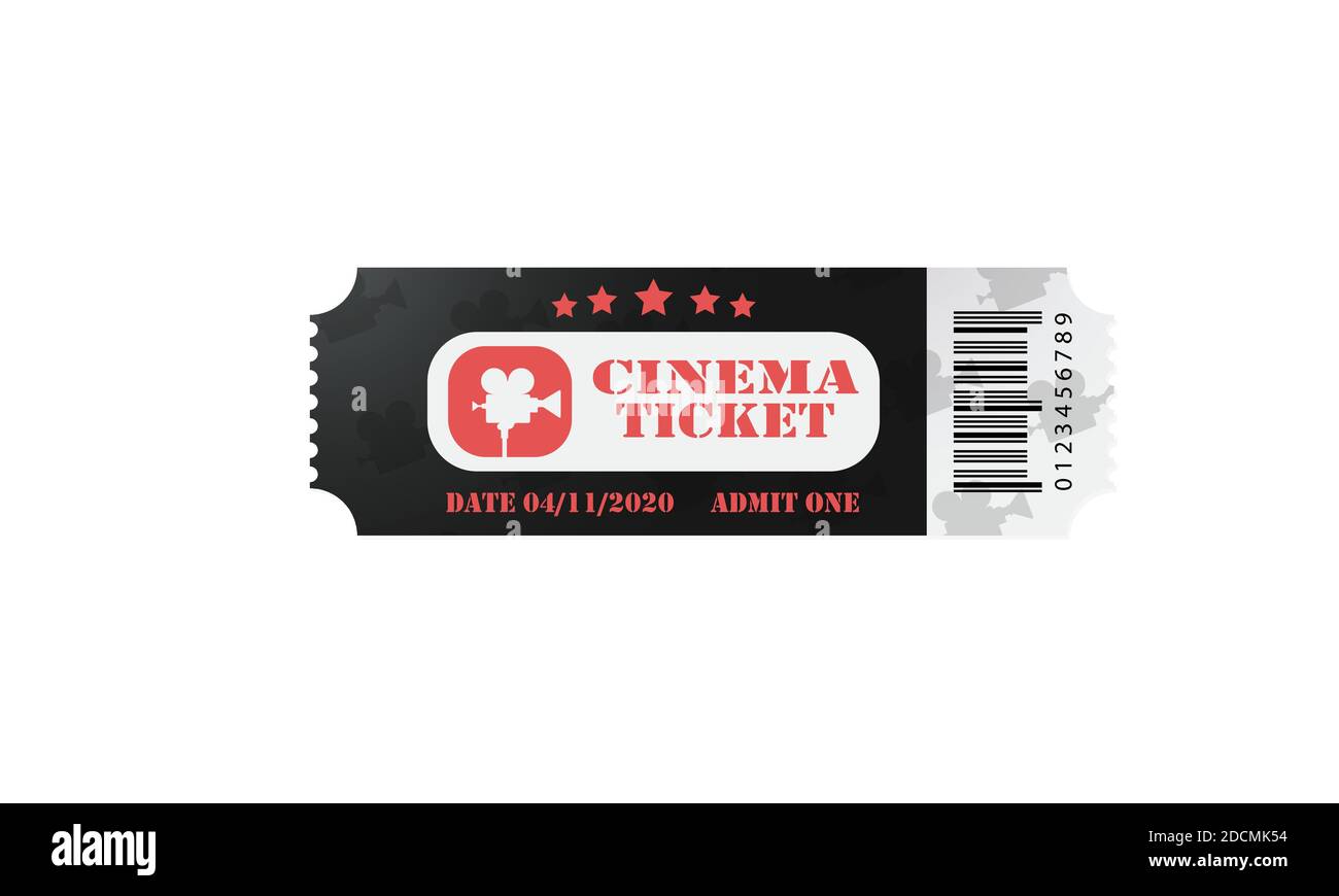 Un billet est un coupon pour un film, un festival, une fête privée, un théâtre. Billet noir et blanc réaliste. Illustration de Vecteur