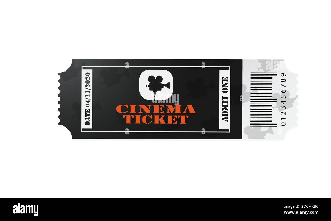 Un billet est un coupon pour un film, un festival, une fête privée, un théâtre. Billet noir et blanc réaliste. Illustration de Vecteur
