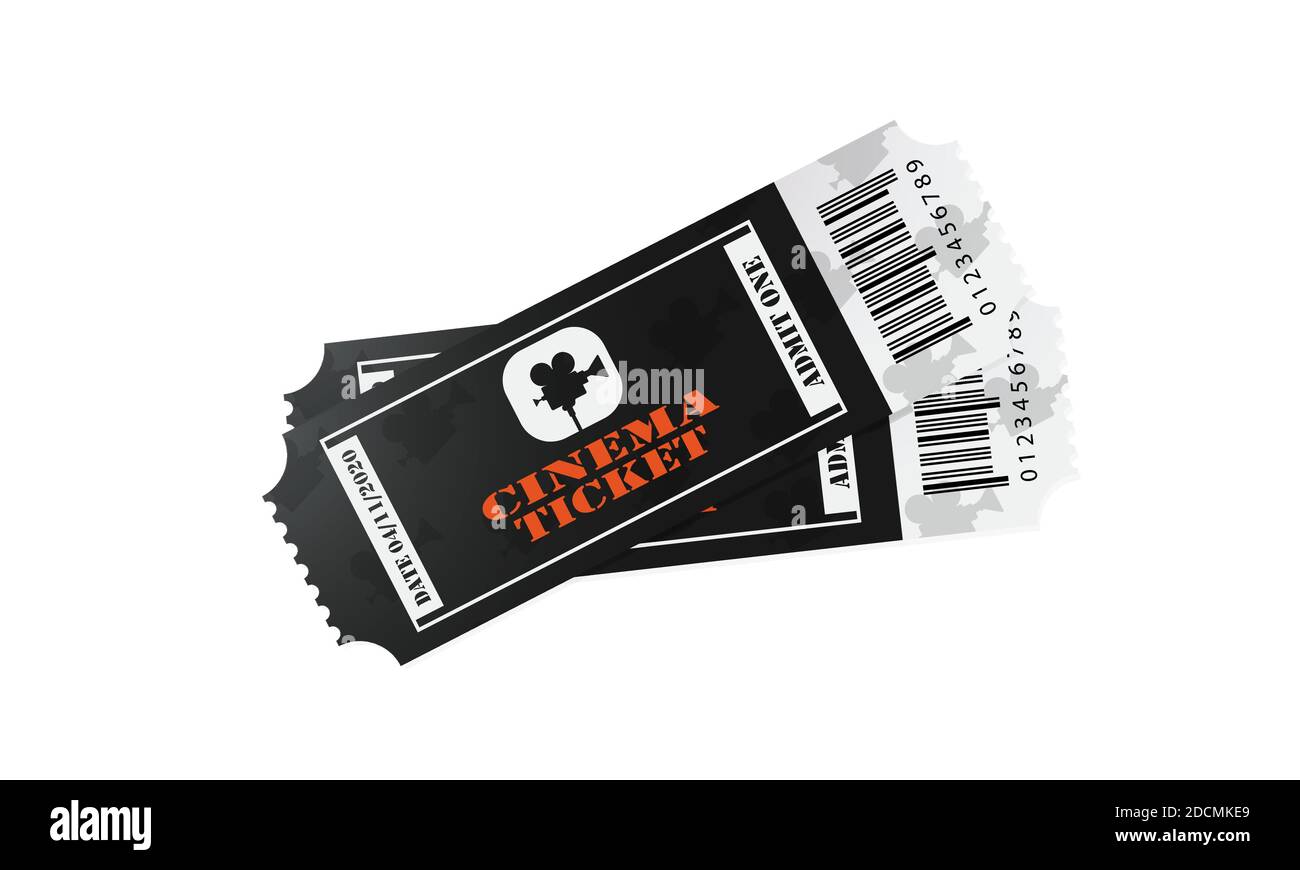 Un billet est un coupon pour un film, un festival, une fête privée, un théâtre. Billet noir et blanc réaliste. Illustration de Vecteur