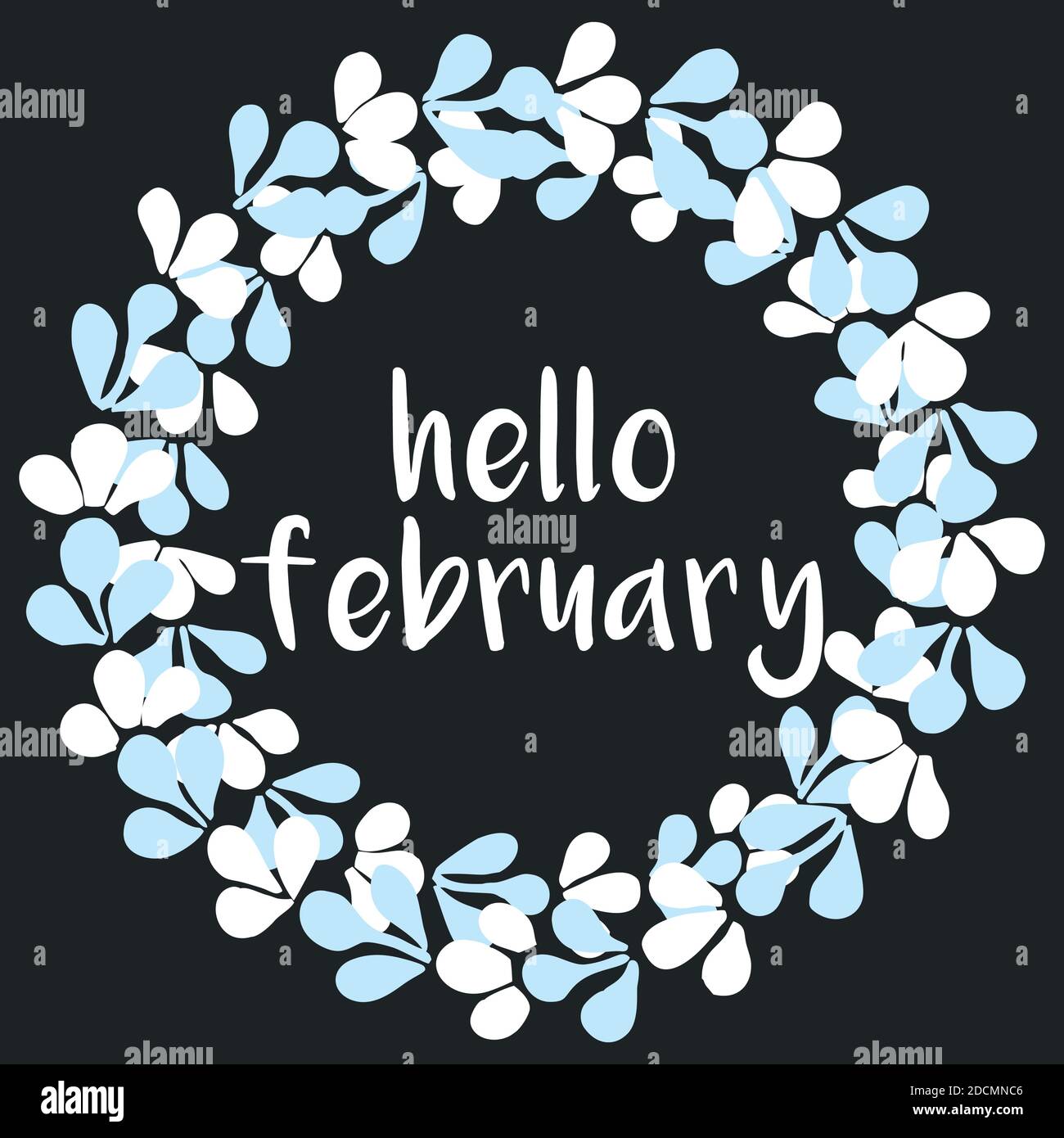 Bonjour février hiver aquarelle couronne carte vectorielle isolée sur noir arrière-plan Illustration de Vecteur