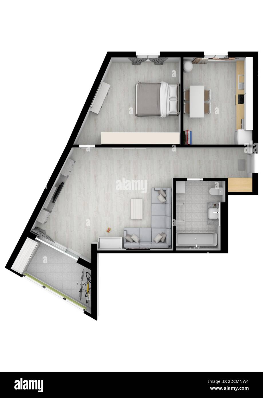 Élévation du plan d'étage de la maison 3D. Plan d'étage. Plan d'étage en couleur. Plan de l'étage vue du dessus. Vue de dessus du plan de l'étage. Banque D'Images