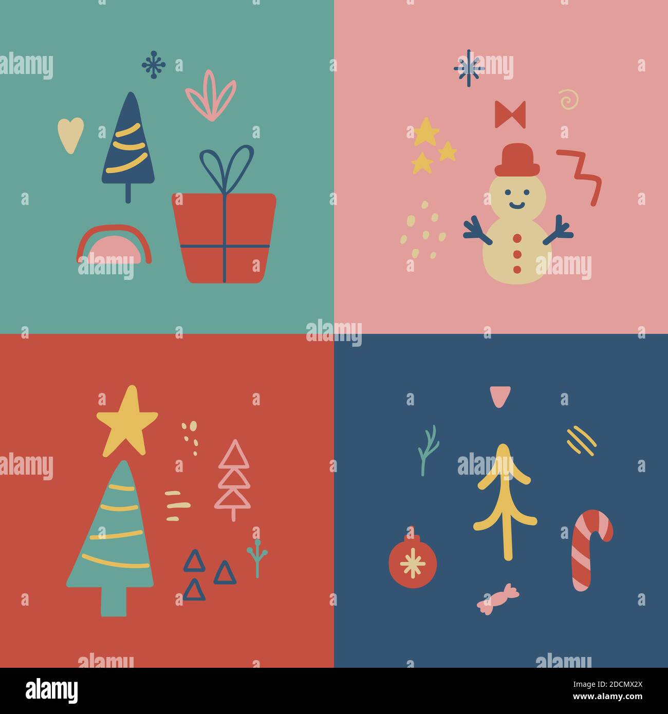 Les médias sociaux couvrent le thème de Noël. Ensemble d'affiches des fêtes d'hiver. Collection unique de Noël minimaliste dessinées à la main. Décoration de fête. Mettre en évidence la décoration Illustration de Vecteur