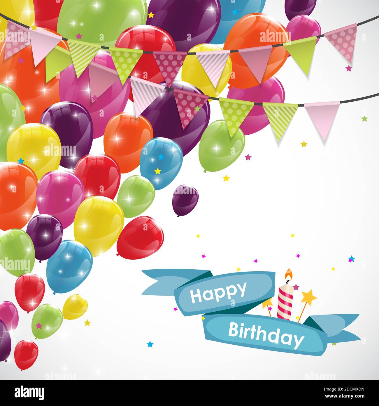 Modèle de carte d'anniversaire avec motif ballons et drapeaux Photo Stock -  Alamy
