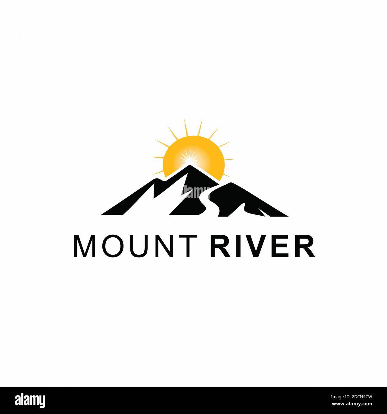 symbole icône montagne rivière avec logo ensoleillé inspiration. Banque D'Images