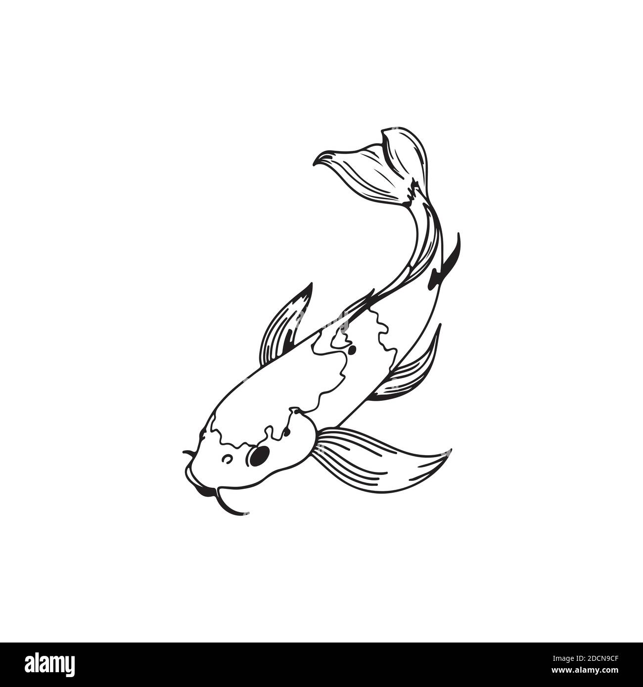 Une belle illustration de poisson carpe koï en monochrome. Symbole de l'amour, de l'amitié et de la prospérité. Carpe tatouage à main levée Illustration de Vecteur