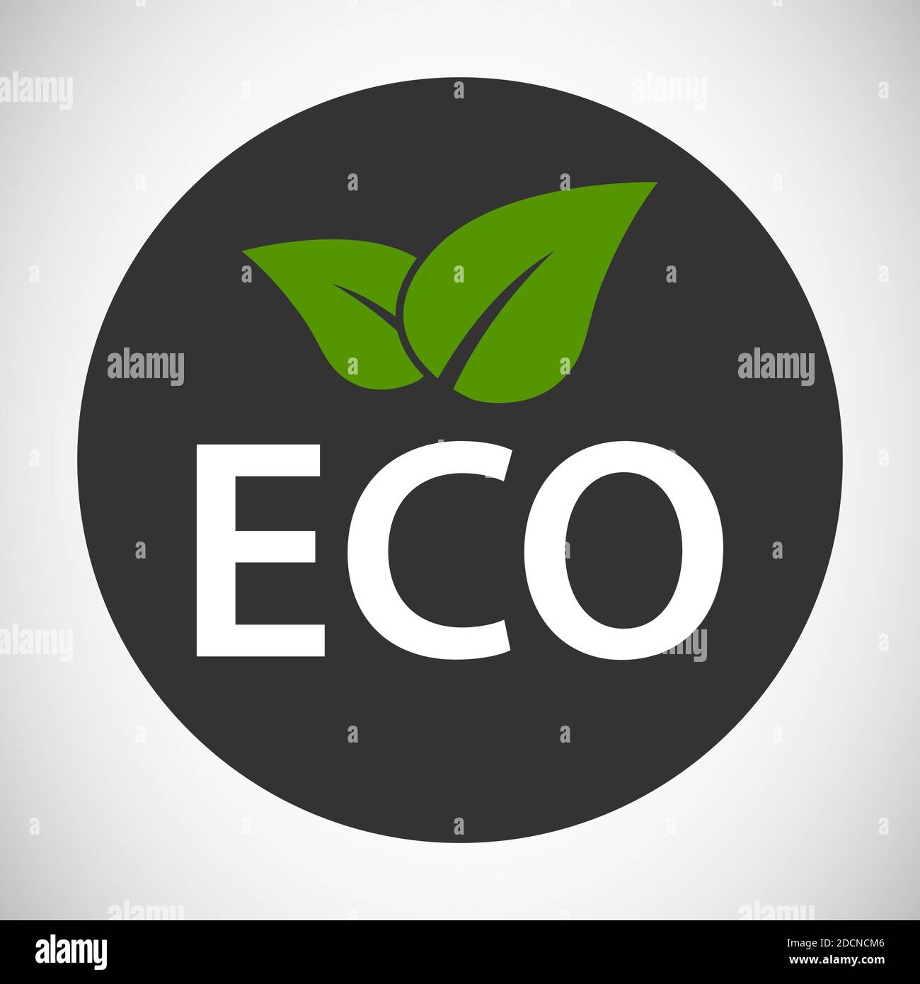 Logo de symbole d'icône de bouton ECO gris avec des feuilles vertes Illustration de Vecteur