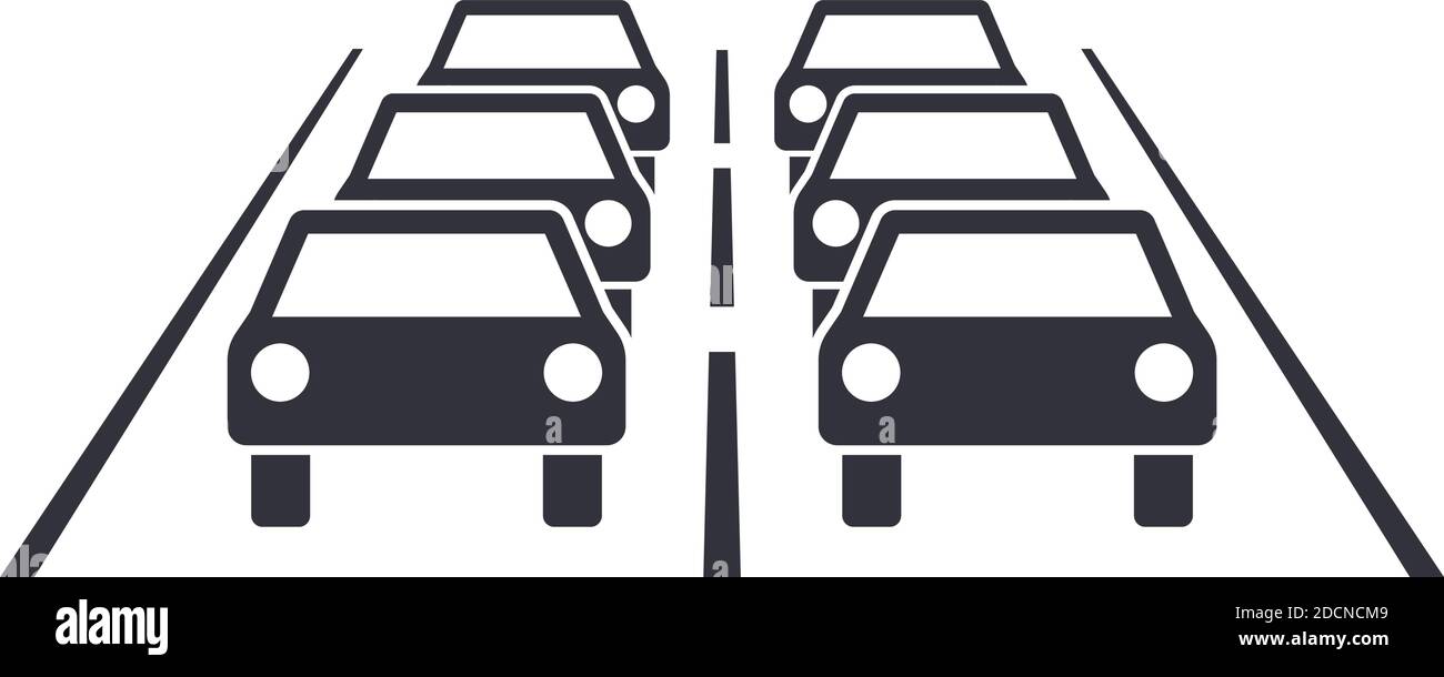 Embouteillage sur route à deux voies, style symbole plat Illustration de Vecteur