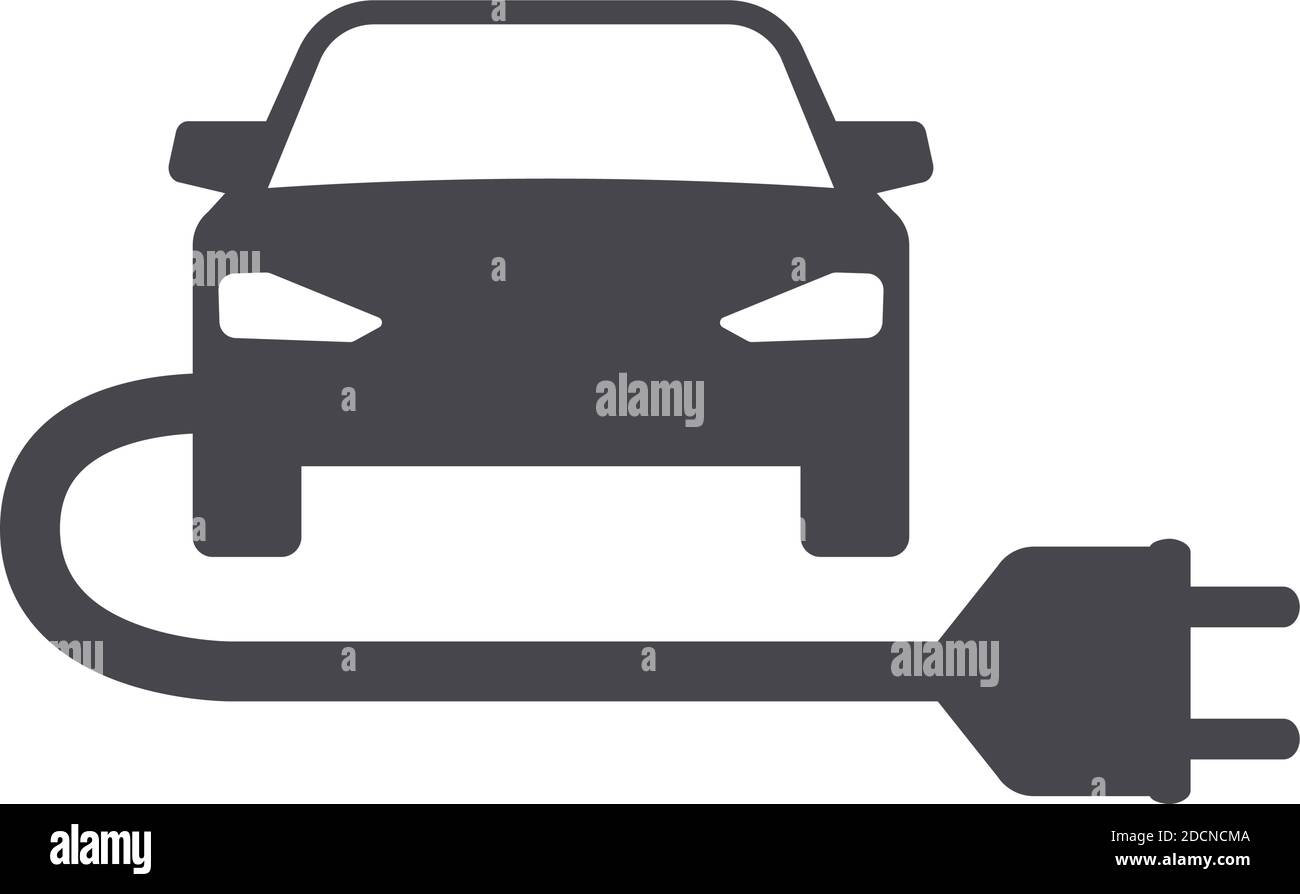 Voiture électrique avec icône de symbole de fiche d'énergie isolée sur blanc arrière-plan Illustration de Vecteur