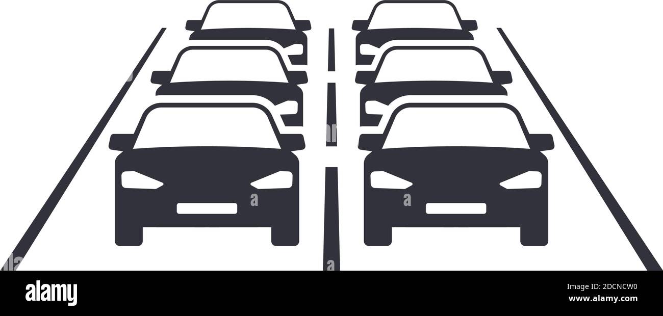 Embouteillage sur route à deux voies plat style emblématique Illustration de Vecteur