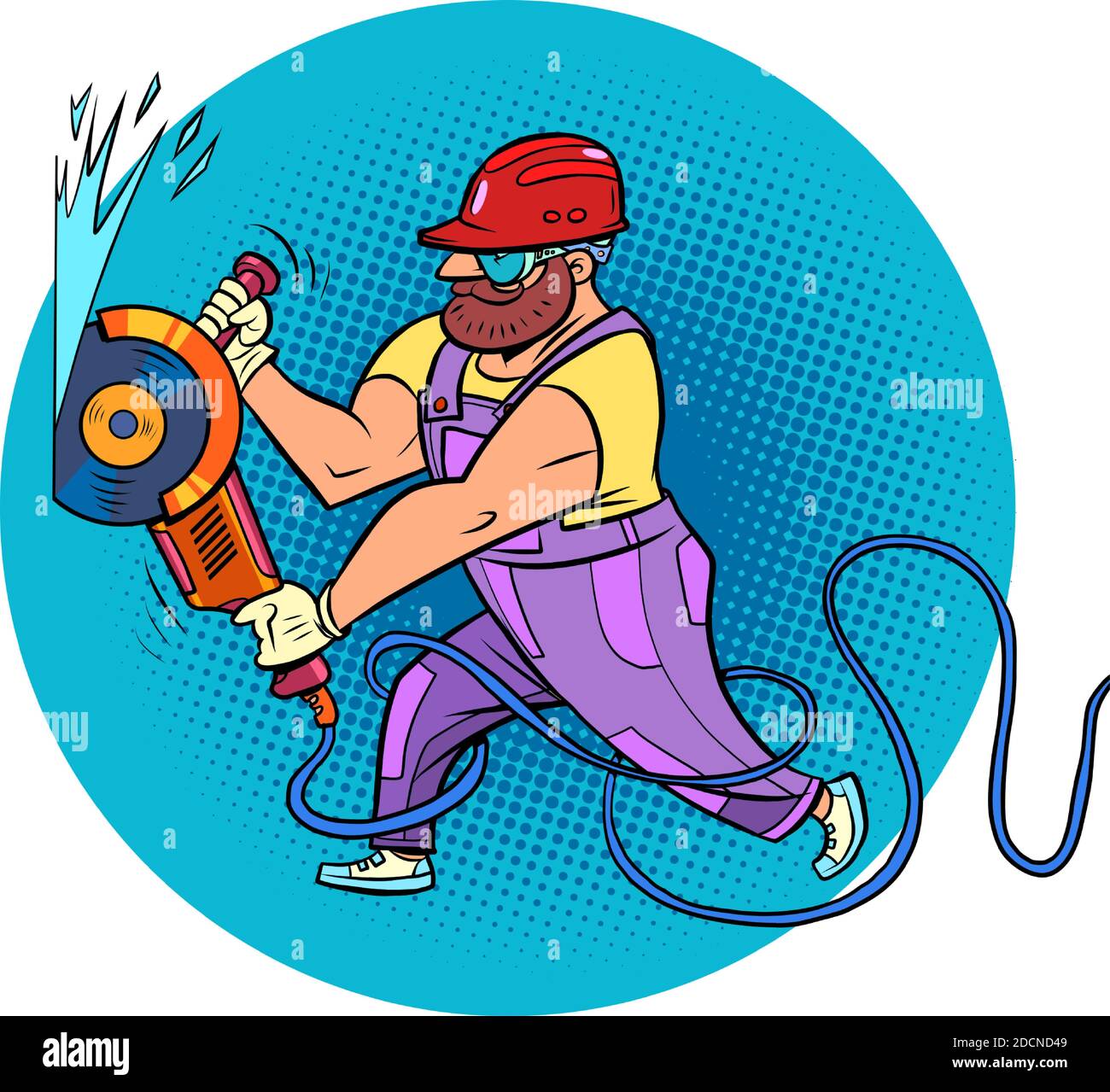 Travailleur avec une scie circulaire Illustration de Vecteur