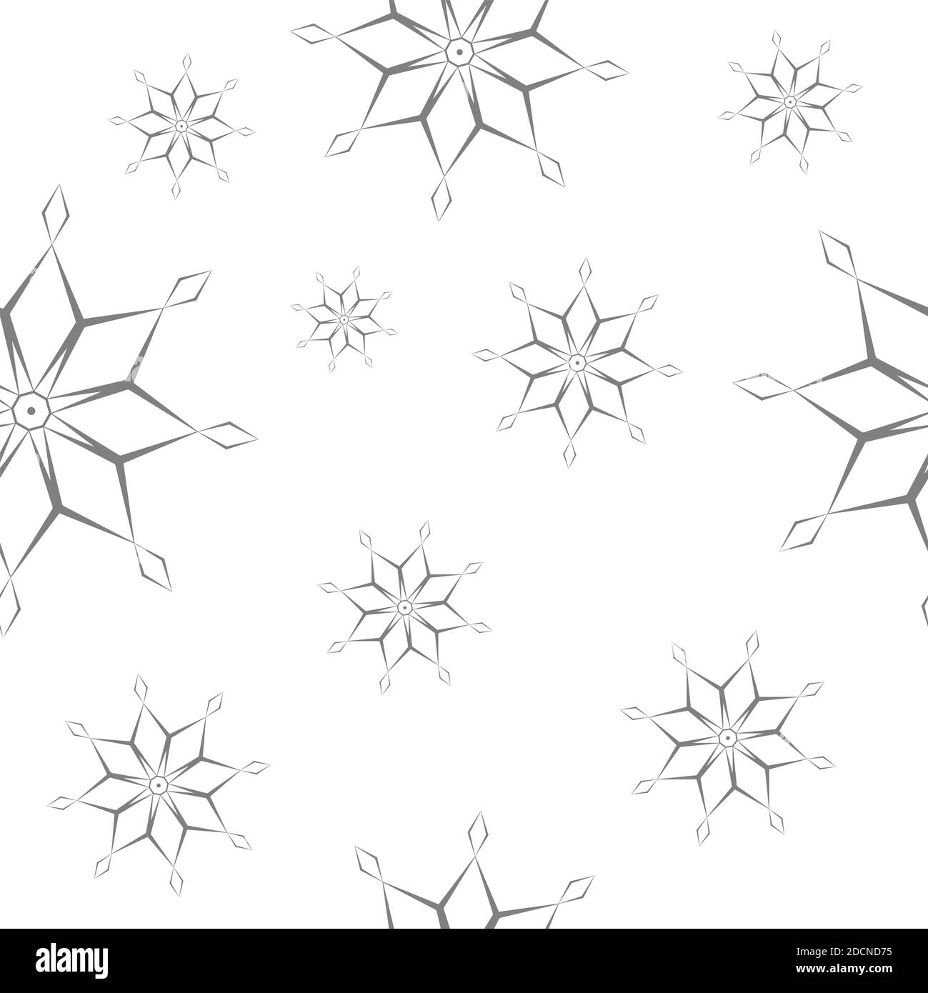 Motif sans couture de flocons de neige creux gris foncé de différentes tailles sur fond blanc. Des vacances d'hiver de style plat et le concept du nouvel an heureux. C Banque D'Images