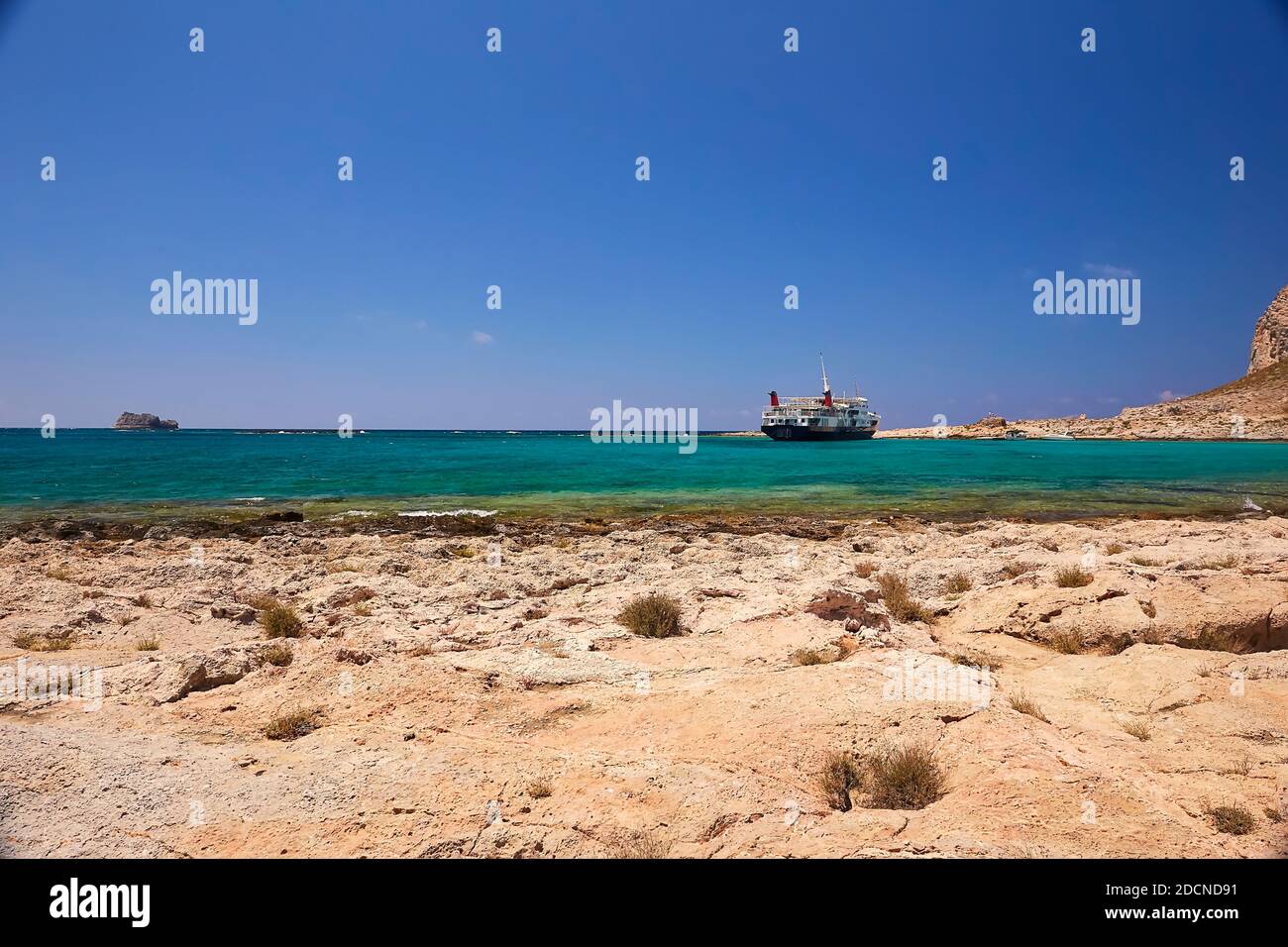 GRAMVOUSA - BALOS, L'ÎLE DE CRÈTE, GRÈCE - 4 JUIN 2019 : magnifique vue sur la mer sur l'île de Balos. Banque D'Images