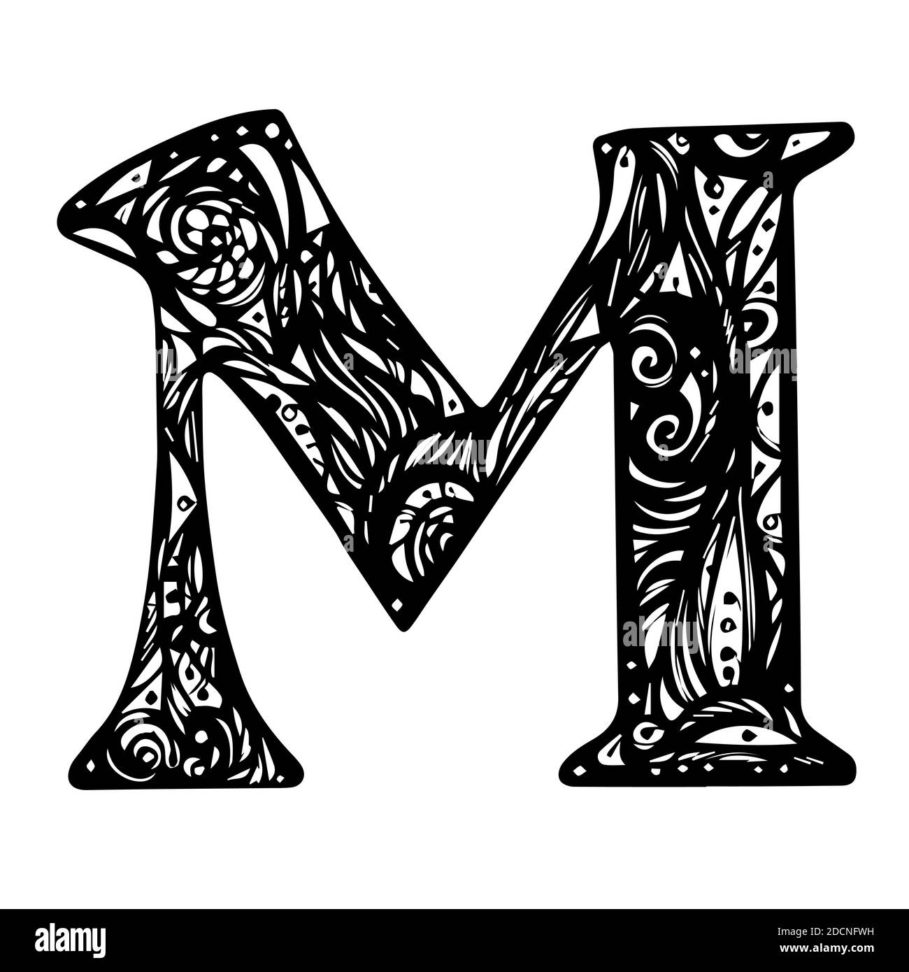 Vecteur de conception. Initiales vintage lettre M Design Vector. Alphabet, Calligraphie, Typographie, Monogramme. Imprimé noir et blanc Illustration de Vecteur