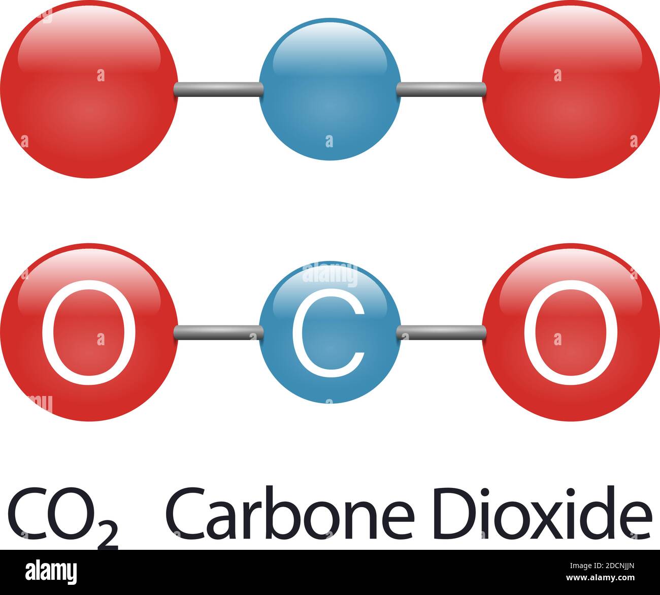 Dioxyde de carbone atome de gaz à effet de serre modèle co2 rouge vecteur bleu illustration Illustration de Vecteur