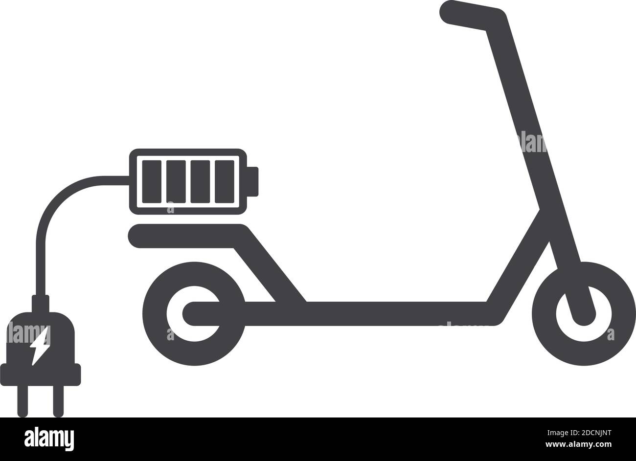 Scooter électrique avec prise d'alimentation et symbole ou icône de batterie illustration vectorielle grise Illustration de Vecteur