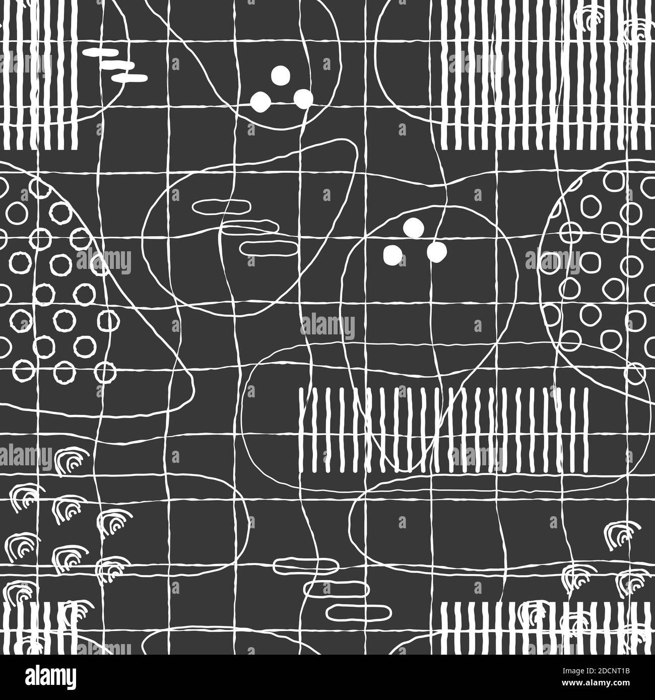 Motif noir et blanc sans couture de lignes, de points, de chiffres abstraits Illustration de Vecteur