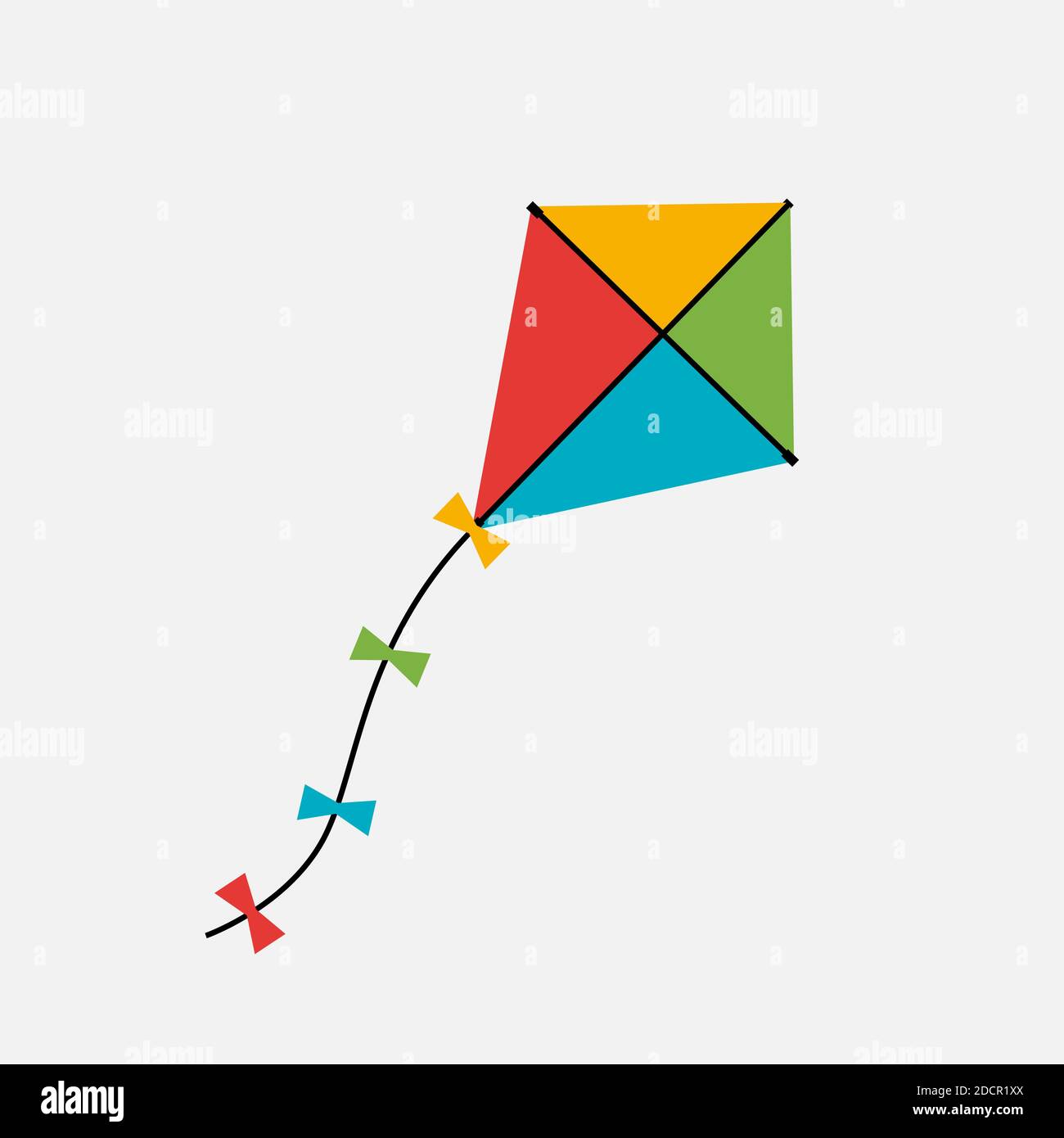 Icono Kite coloré sur fond gris. Illustration Banque D'Images