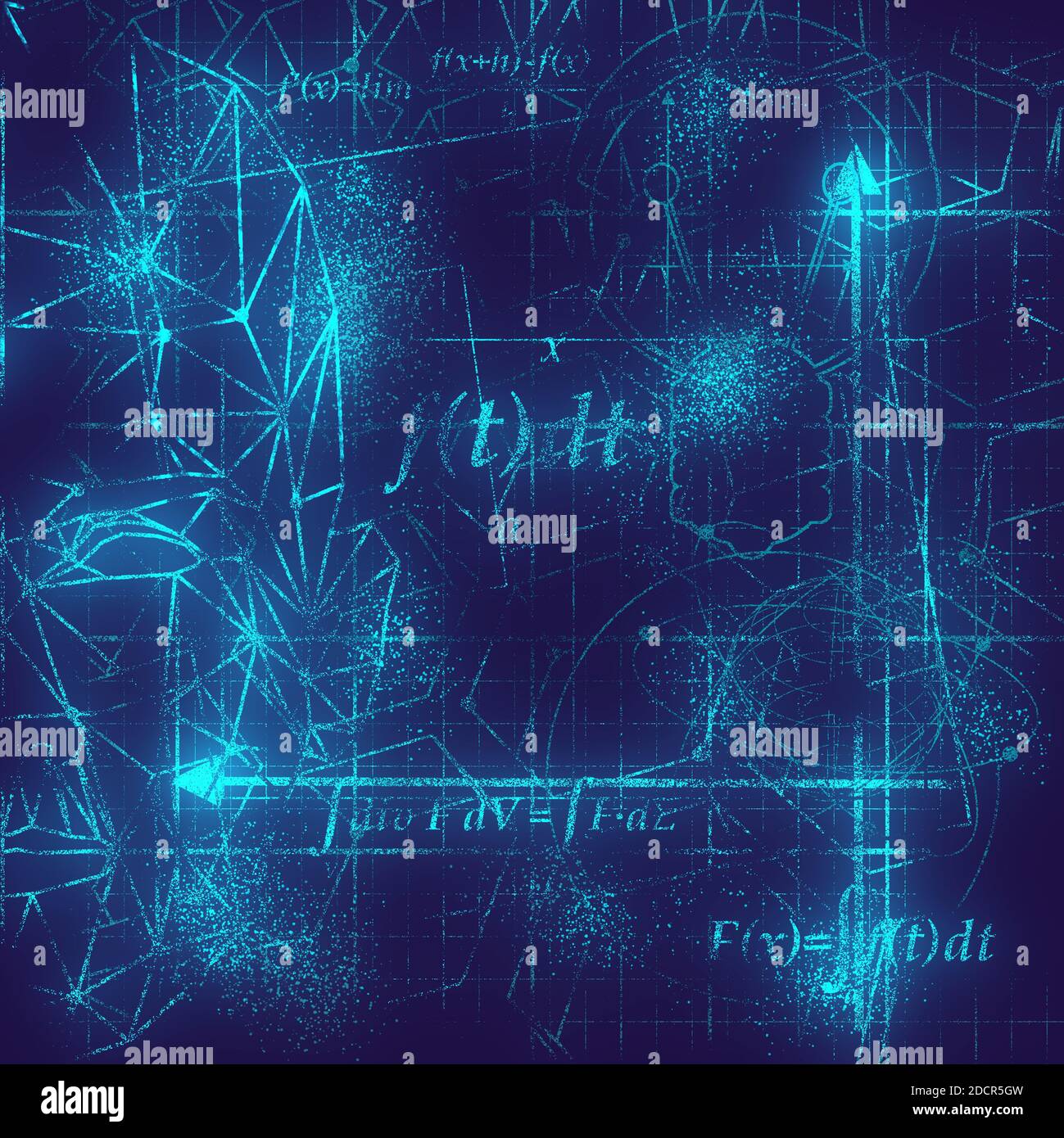 Motif abstrait futuriste à lignes fines avec formule mathématique, silhouette humaine et formes géométriques. Mathématiques concept de tracé de projet dessiné. GRU Banque D'Images