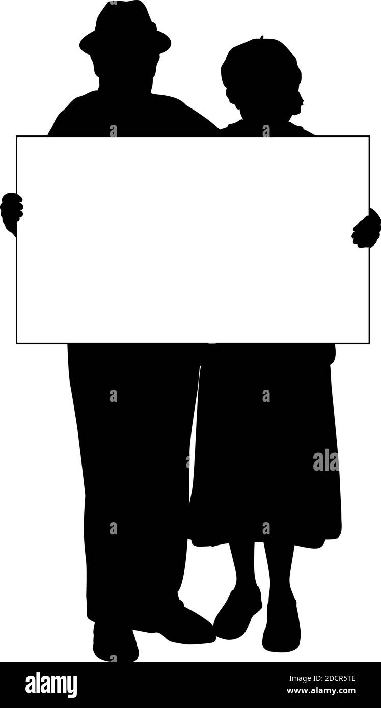 Silhouettes grands-parents tient la bannière écriteau blanc feuille pour le texte espace Illustration de Vecteur