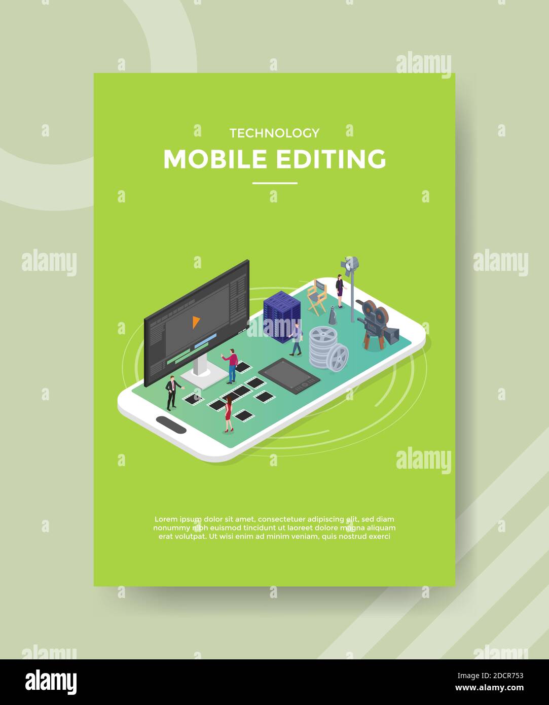 technologie montage mobile personnes debout sur l'écran de smartphone autour de serveur d'ordinateur bande de caméra serveur de film pour modèle de bannières, prospectus, livres Illustration de Vecteur