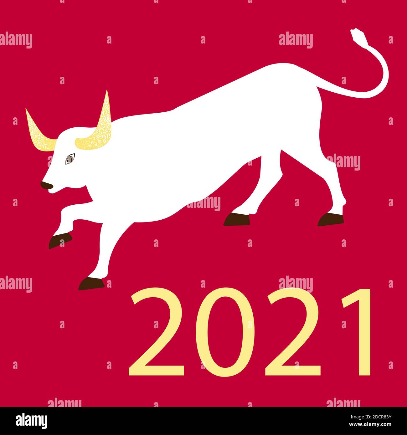 2021 ans. Nouvelle année chinoise 2021 année du boeuf. Caractère or coupé en papier. Arrière-plan rouge. Année du taureau. Vecteur Illustration de Vecteur