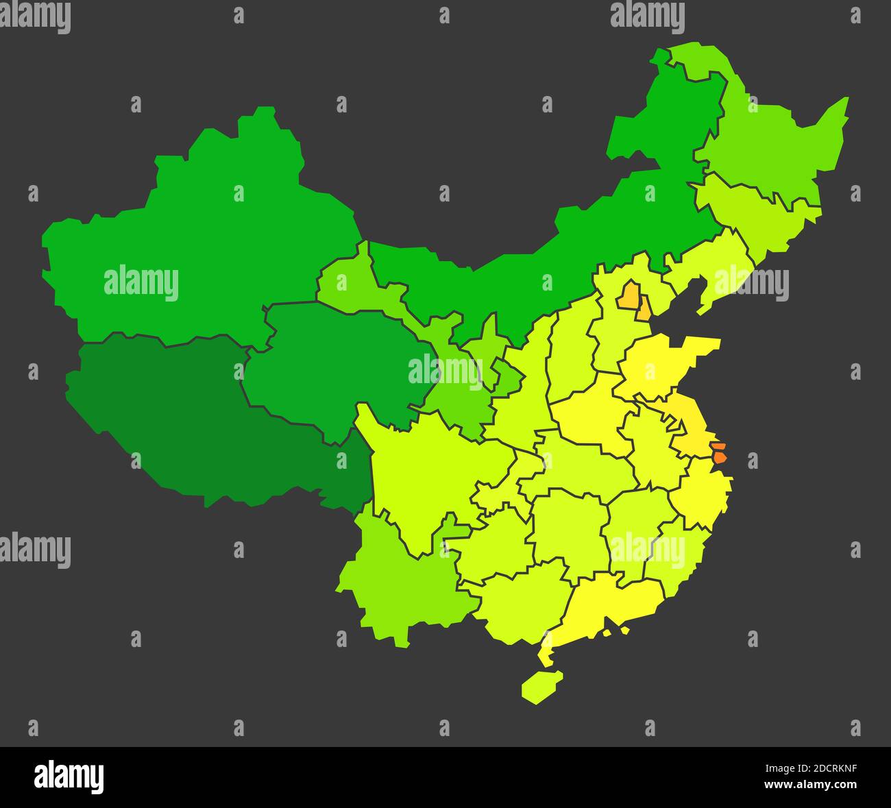 Carte thermique de la population de Chine comme illustration de densité de couleur Banque D'Images