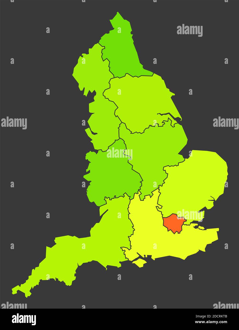 Carte de chaleur de la population de l'Angleterre comme illustration de densité de couleur Banque D'Images