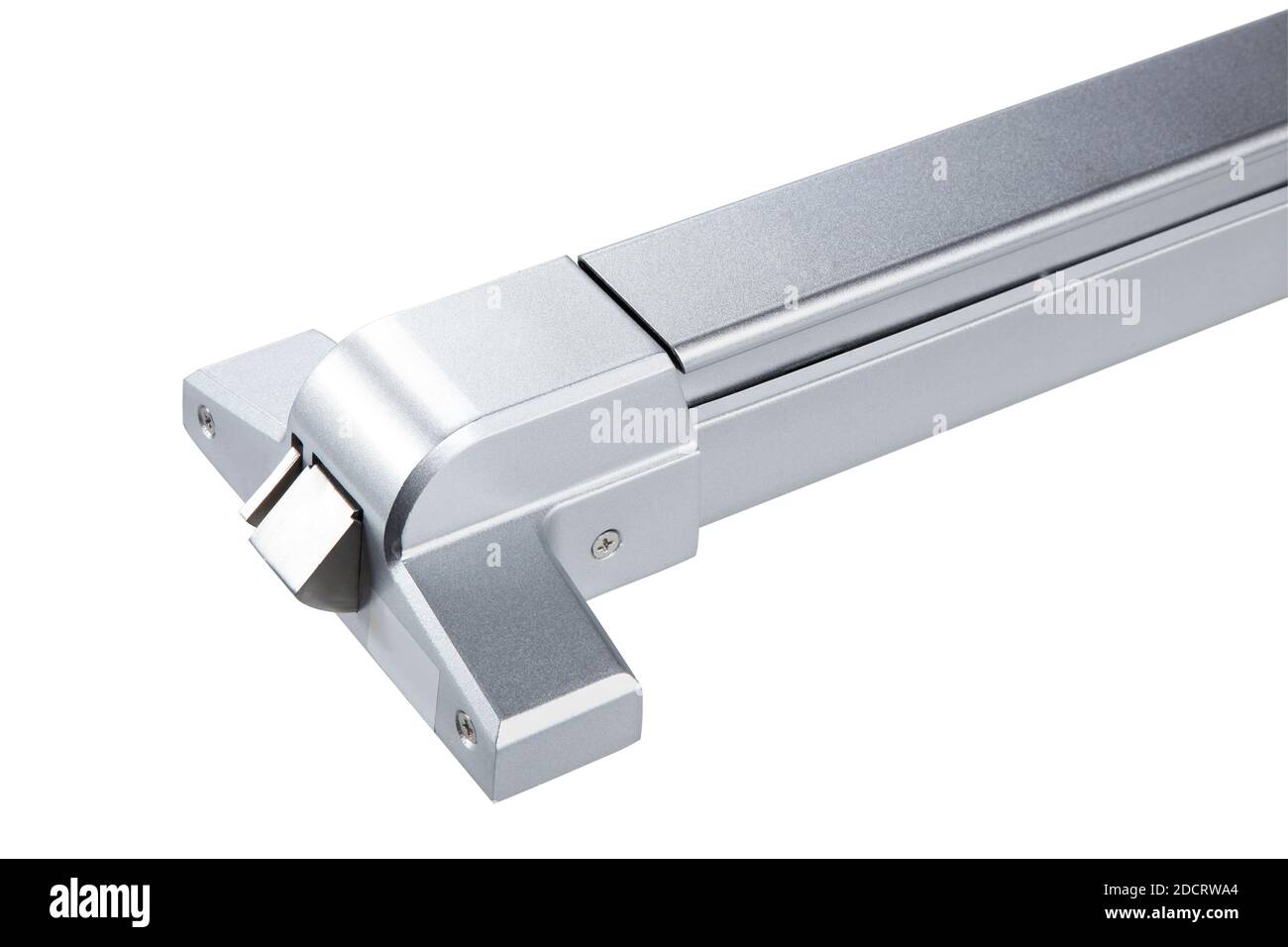 Poignée de porte en aluminium isolée sur fond blanc. serrure de porte de sortie de secours Banque D'Images