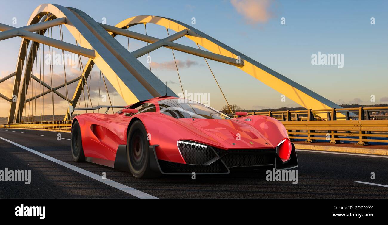 Ferrari Xezri Competizione en voiture sur un pont moderne Banque D'Images