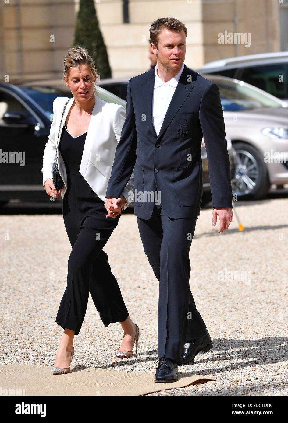 Le champion olympique Alexis Pinturaud arrive à l'Elysee Palace pour une cérémonie de remise des prix présidée par le président français Emmanuel Macron, rassemblant des athlètes français qui ont participé aux Jeux Olympiques d'hiver de Pyeongchang 2018 à Paris, France, le 13 avril 2018. Photo de Christian Liewig/ABACAPRESS.COM Banque D'Images