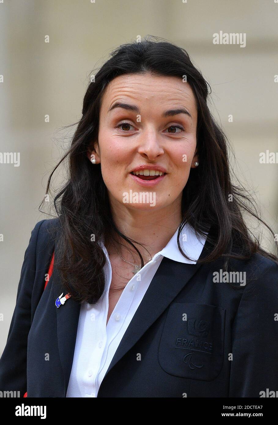 Marie Bochet, championne ParaOlympique, arrive à l'Elysee Palace pour une cérémonie de remise des prix présidée par le président français Emmanuel Macron, rassemblant des athlètes français qui ont participé aux Jeux Olympiques d'hiver de Pyeongchang en 2018 à Paris, France, le 13 avril 2018. Photo de Christian Liewig/ABACAPRESS.COM Banque D'Images