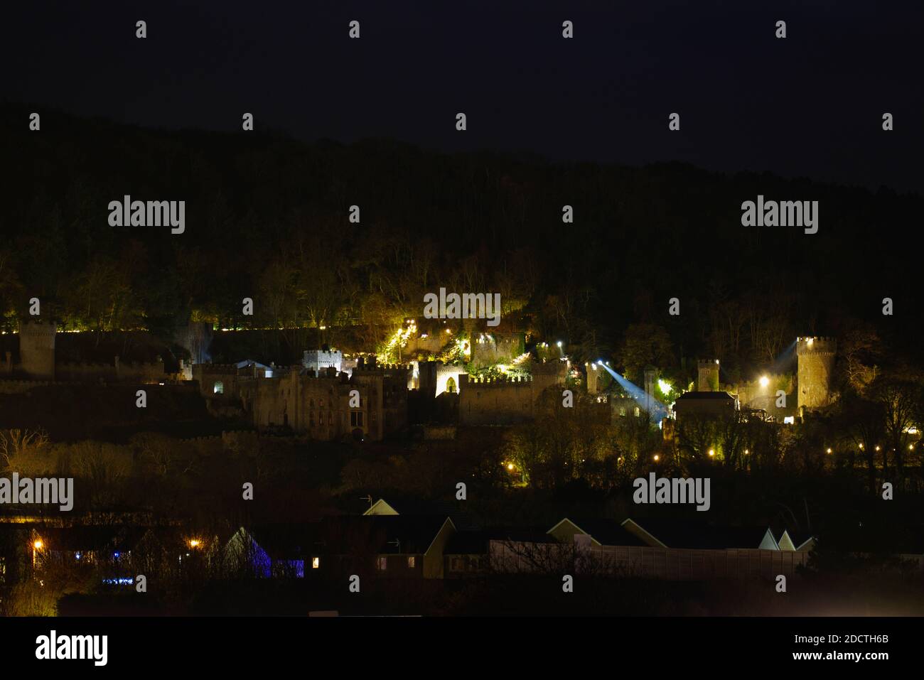 Château de Gwrych la nuit Banque D'Images