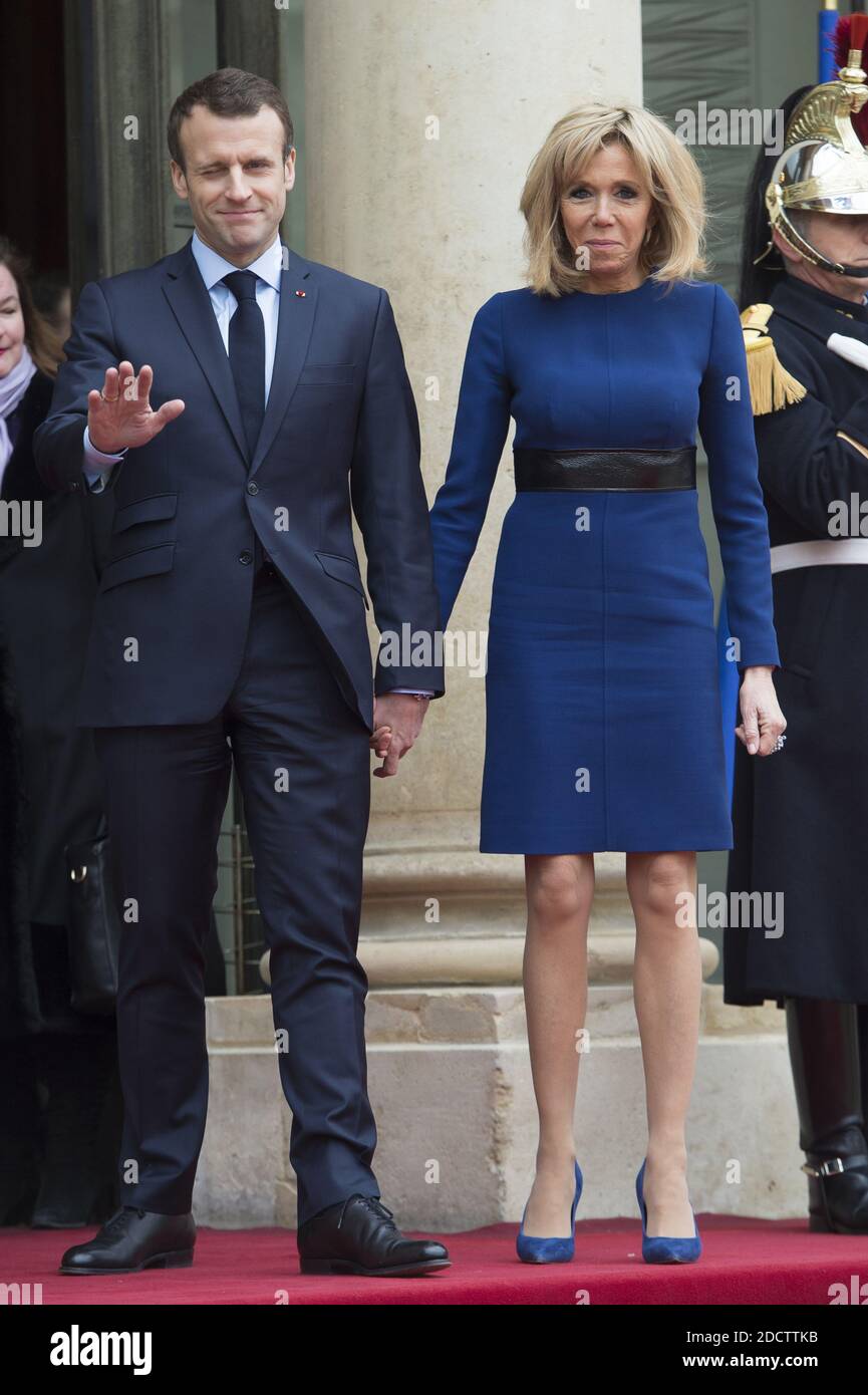 Le président français Emmanuel Macron et Brigitte Macron à l'Elysée Palace le 19 mars 2018 à Paris, France. Photo par Eliot Blondt/ABACAPRESS.COM Banque D'Images