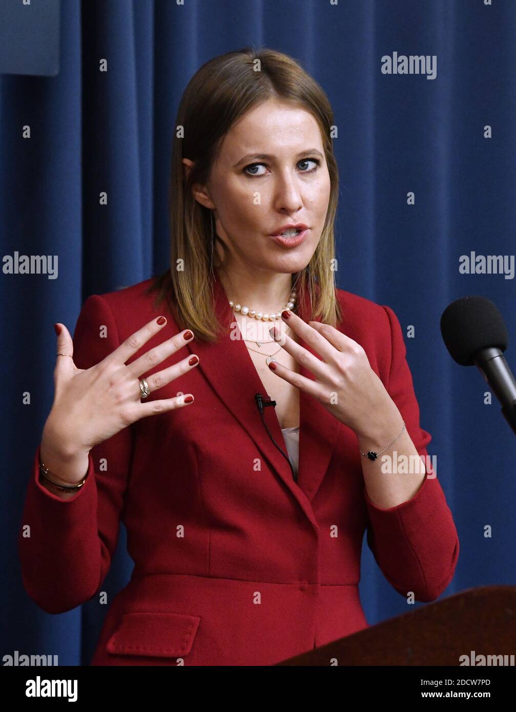 La candidate à la présidence russe Ksenia Sobchak s'exprime au National Press Club, le 6 février 2018 à Washington, DC. Photo par Olivier Douliery/Abaca Press Banque D'Images