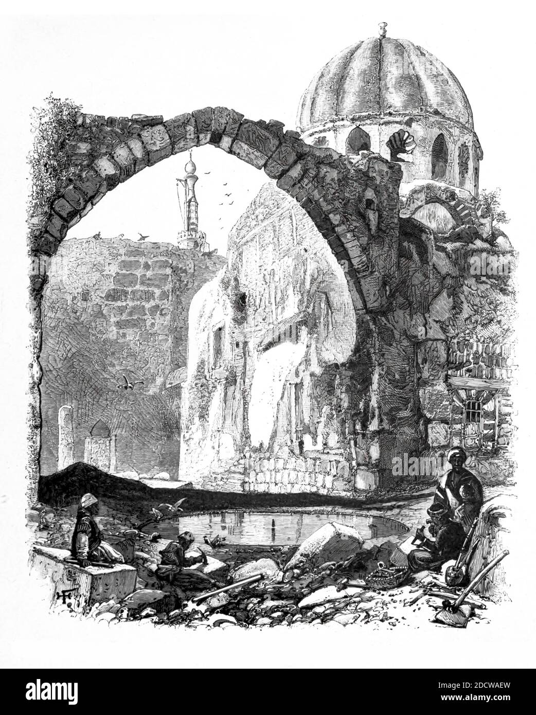 Gravure sur le bois de la tombe de Saladin, Damas de la Palestine pittoresque, du Sinaï et de l'Égypte par Wilson, Charles William, Sir, 1836-1905; Lane-Poole, Stanley, 1854-1931 Volume 2. Publié à New York par D. Appleton en 1881-1884 Banque D'Images