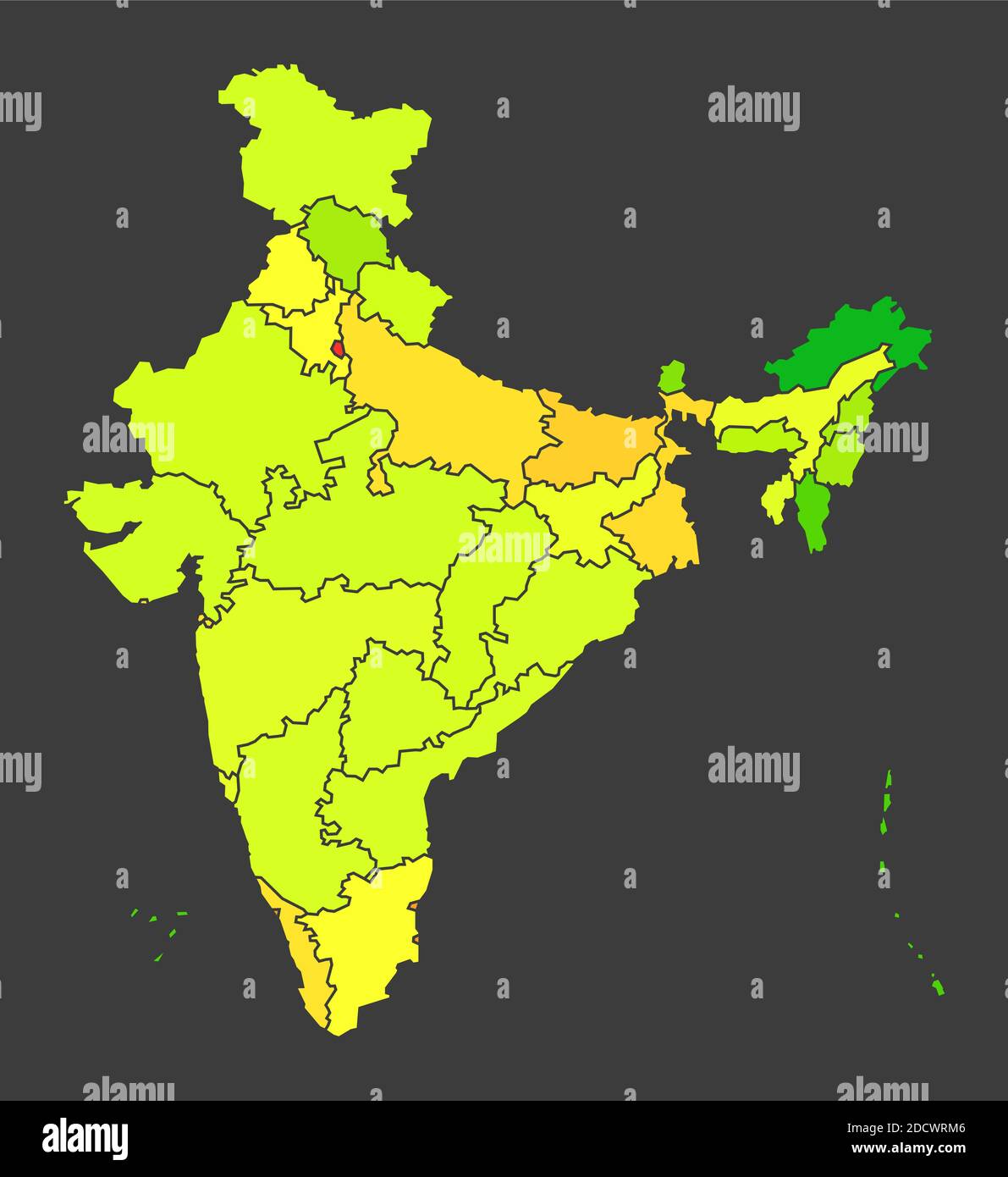 Carte de chaleur de la population de l'Inde comme illustration de densité de couleur Banque D'Images